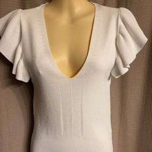 WHBM White Knit Top Ruffle Sleeves Women's XS